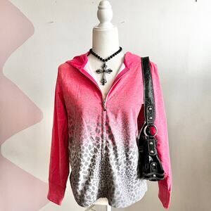 Oleg Cassini Sport Pink Leopard Zip Up Jacket Y2K‎ Retro Streetwear Small